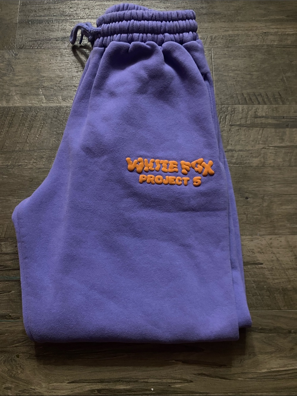 White Fox Boutique Purple Track Joggers with Orange Logo